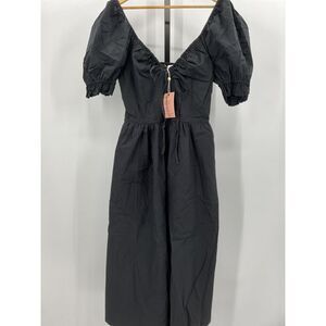 New with tags Quince Women's 100% Organic Cotton Puff Sleeve Midi Dress Black M
